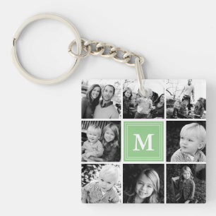 Porte-clés Collage photo de famille Monogramme Menthe