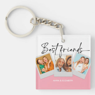 Porte-clés Collage photo personnalisé 3 mignonne BFF rose sim