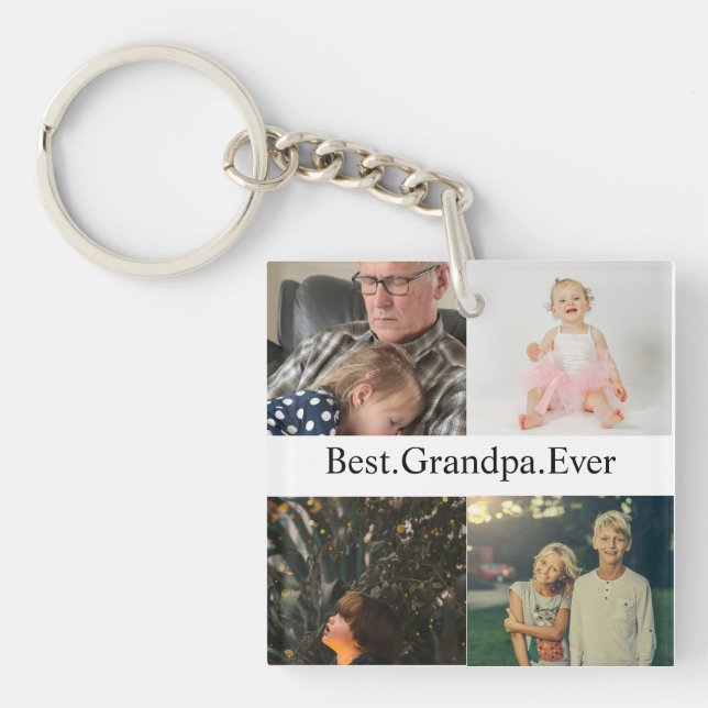 Porte-clés Collage photo personnalisé 4 Meilleur grand-père j (Devant)