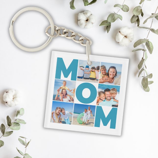 Porte-clés Collage photo personnalisé 6 pour la fête des mère (Personalized 6 Photo Collage for Mom - Mothers Day Keychain
)