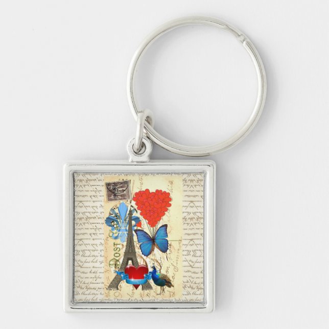 Porte-clés Collage romantique Paris (Devant)