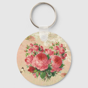 Porte-clés Collage rose de coeur de cru Girly