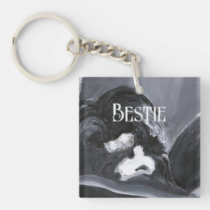 Porte-clés Collie Bordure Possédant Peinture personnalisée