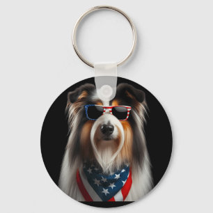 Porte-clés Collie Chien 4 juillet Américain Indépendant