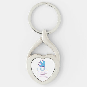 Porte-clés Colombe de baptême adulte sur rose