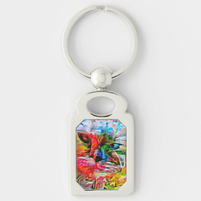 Porte-clés Coloré Abstrait expressionniste Art Chat Imprimer" (Devant)