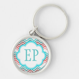 Porte-clés Coloré rouge, rose, bleu, turquoise chevron zigzag