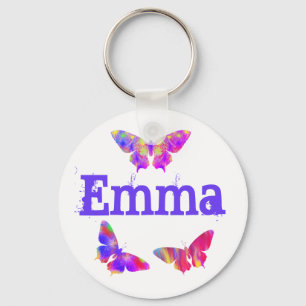 Porte-clés Colourful Butterfly Art Pattern Emma Add Name