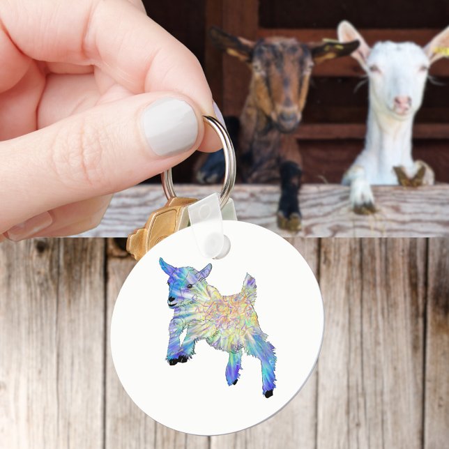Porte-clés Colourful Cute Baby Goat Jumping Funky Animal Art (Cute jumping goat farm animal art keyring watercolor baby goat)