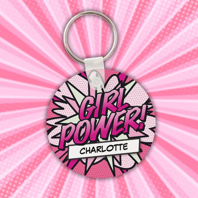 Porte-clés Comic Book Pink (Personalized GIRL POWER Comic Book Pink Keychain)