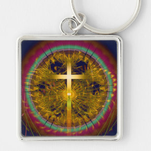Porte-clés Composition ronde d'art fractal croisé