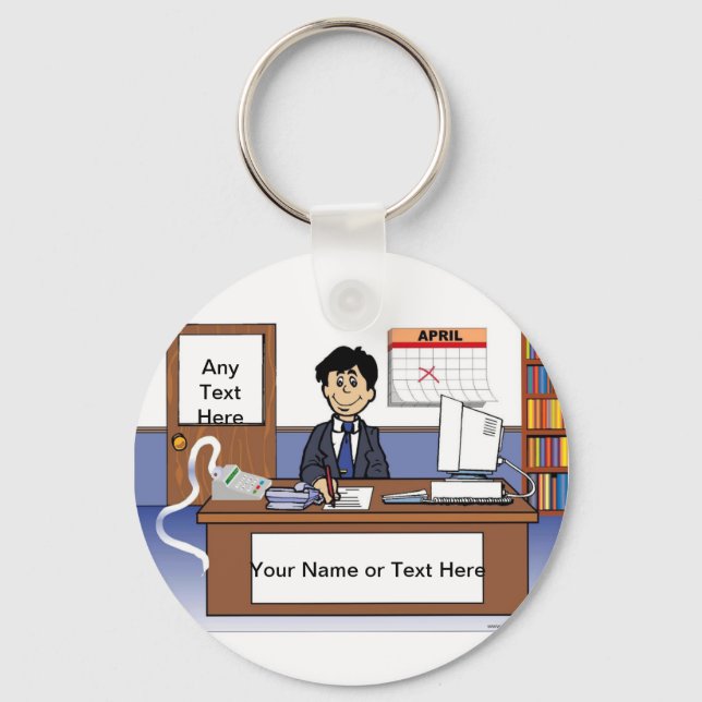 Porte-clés Comptable Personnalisé, Libraire - Cartoon Homme (Recto)