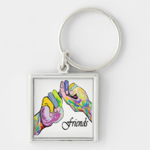 Porte-clés Conception de carré d'amis d'ASL aucune frontièr