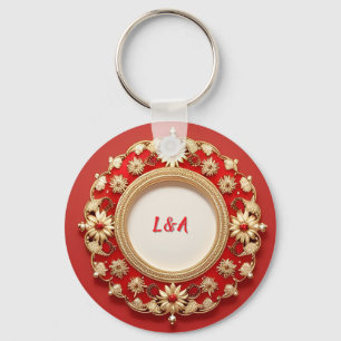 Porte-clés Conception de cercle floral orné doré