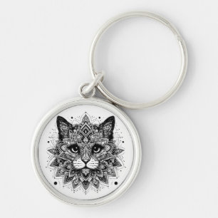 Porte-clés Conception de chat à motif mandala