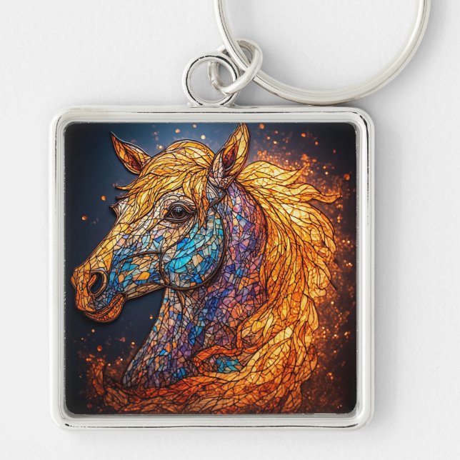 Porte-clés Conception de cheval en vitrail (Devant)