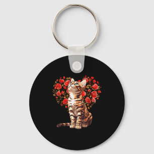 Porte-clés Conception de cœur floral pour chat Bengal pour la