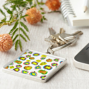 Porte-clés Conception de fruits à l'aquarelle de pomme funky