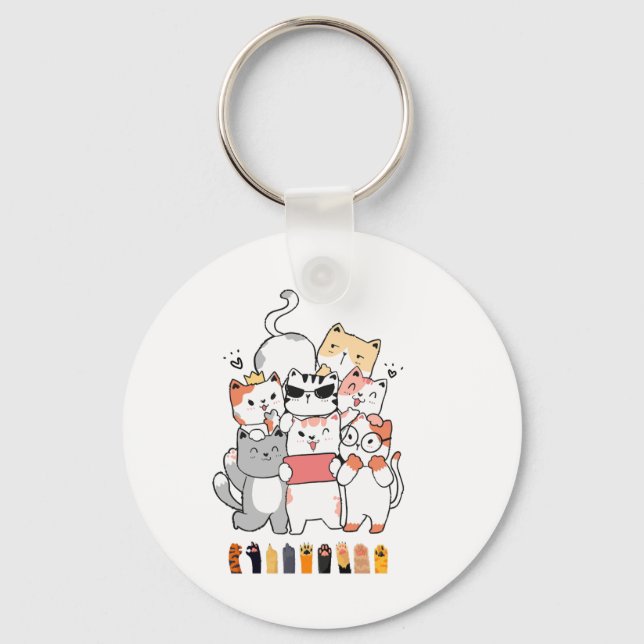 Porte-clés conception de groupe de chats (Recto)