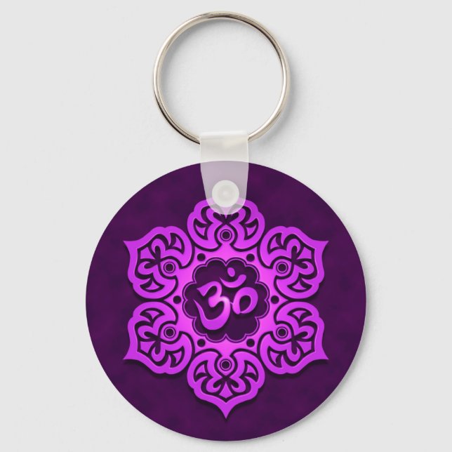 Porte-clés Conception de l'Aum Floral Violet (Recto)