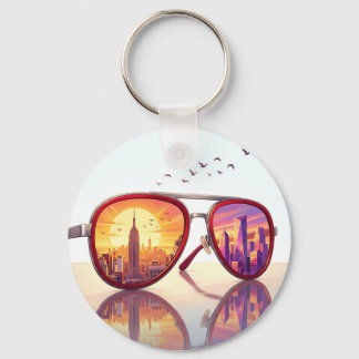 Porte-clés Conception de lunettes de soleil sur fond de ville