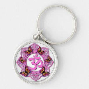 Porte-clés Conception de mandala ohm rose avec papillons mona