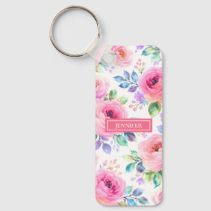 Porte-clés Conception de nom personnalisé florale bohème leve