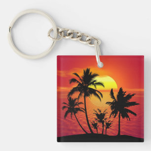 Porte-clés Conception de silhouette de palmiers au coucher du