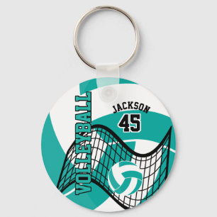 Porte-clés Conception de volley-ball turquoise, blanc et noir