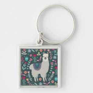 Porte-clés Conception florale de lama mignon