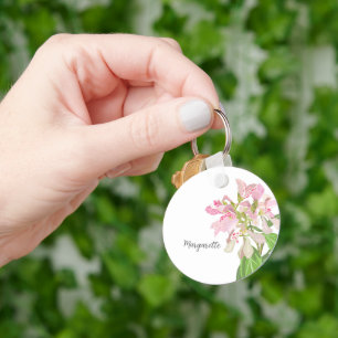 Porte-clés Conception florale d'orchidée rose – Art botanique