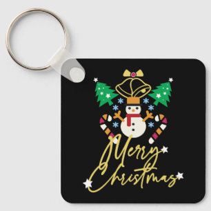 Porte-clés Conception joyeuse de Noël avec cloche, arbres