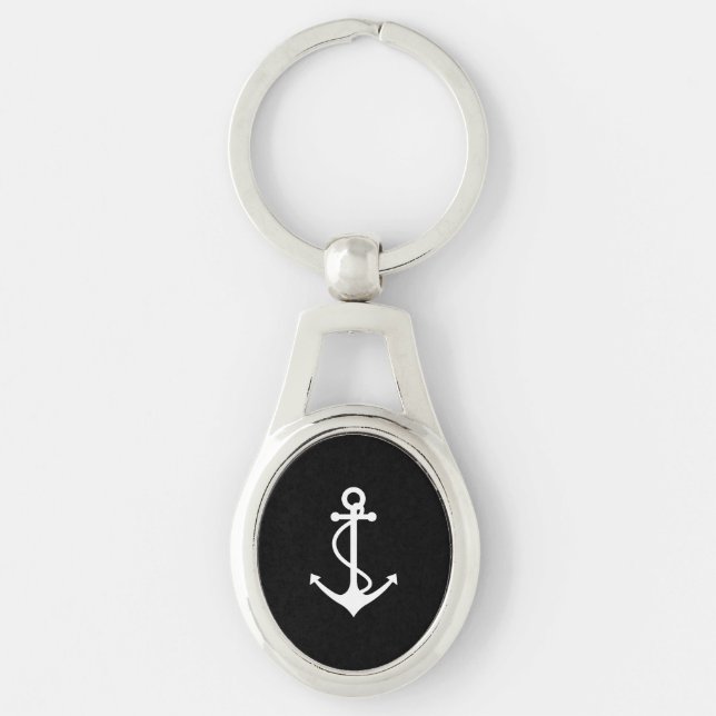Porte-clés Conception nautique noire et blanche d'Ancre (Devant)