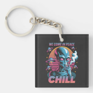 Porte-clés Conception Rétro Alien "Nous Venons En Paix CHILL"