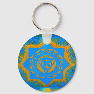 Porte-clés conception tibétaine de bleu et d'or