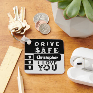 Porte-clés Conduite en sécurité J'aime ajouter nom photo noir