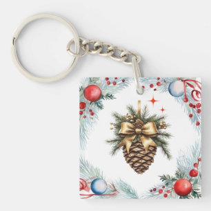 Porte-clés Cône De Pin Entouré De Serres Et D'Ornements