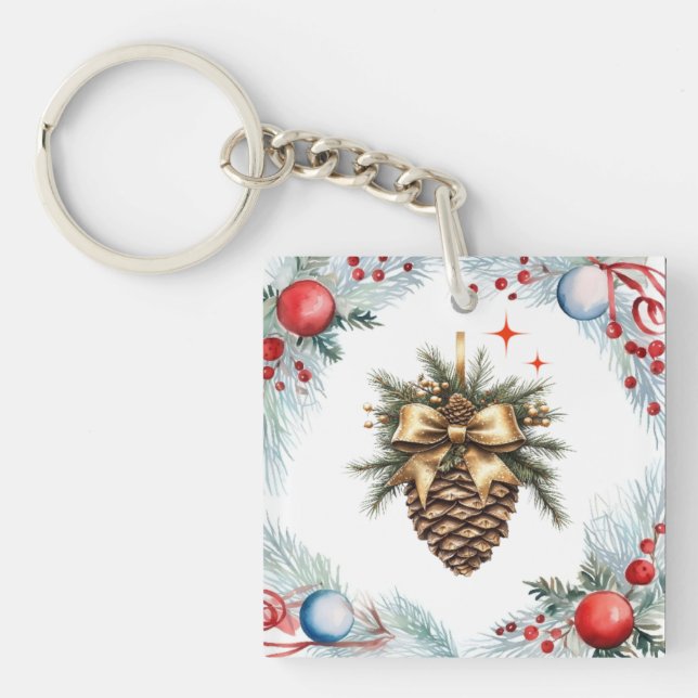 Porte-clés Cône De Pin Entouré De Serres Et D'Ornements (Devant)