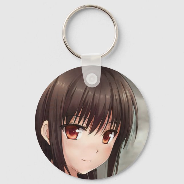 Porte-clés Connaître sourire anime fille mignonne brunette ye (Recto)