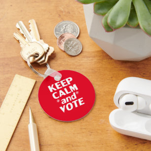 Porte-clés "Conserver le calme et voter" rouge blanc