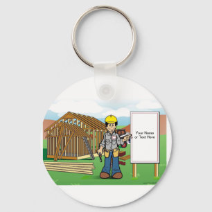 Porte-clés Construction personnalisée, Home Builder Cartoon T