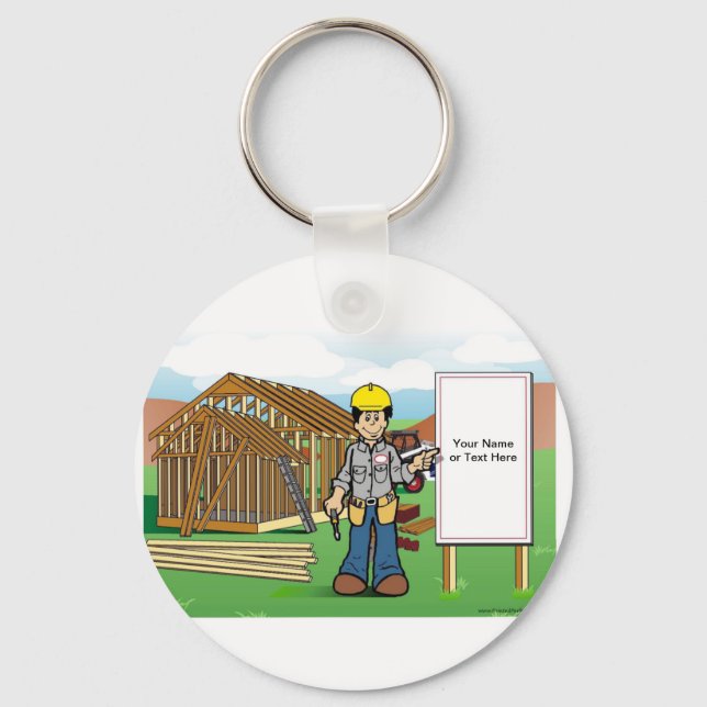 Porte-clés Construction personnalisée, Home Builder Cartoon T (Recto)