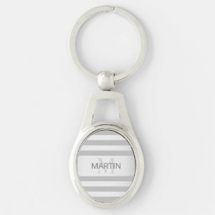 Porte-clés Contemporain Faux Silver Ombre Stripes & Grey