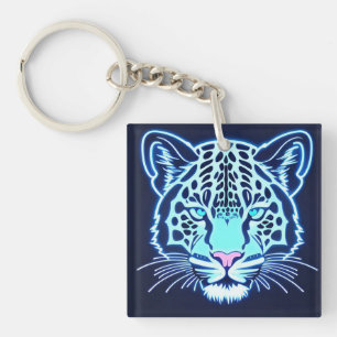 Porte-clés Contour de tête de jaguar néon sur fond sombre