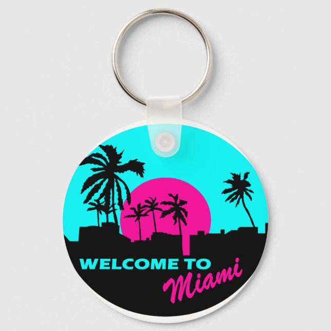 Porte-clés Cool Bienvenue à Miami design (Recto)