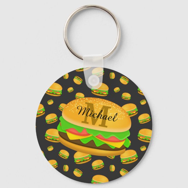 Porte-clés Cool et amusant yummy burger motif Monogramme (Recto)