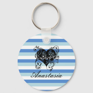 Porte-clés Cool, Extraordinaire, Bleu Grilles blanches coeur