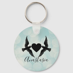 Porte-clés Cool, Extraordinaire, Oiseaux bleus avec coeur