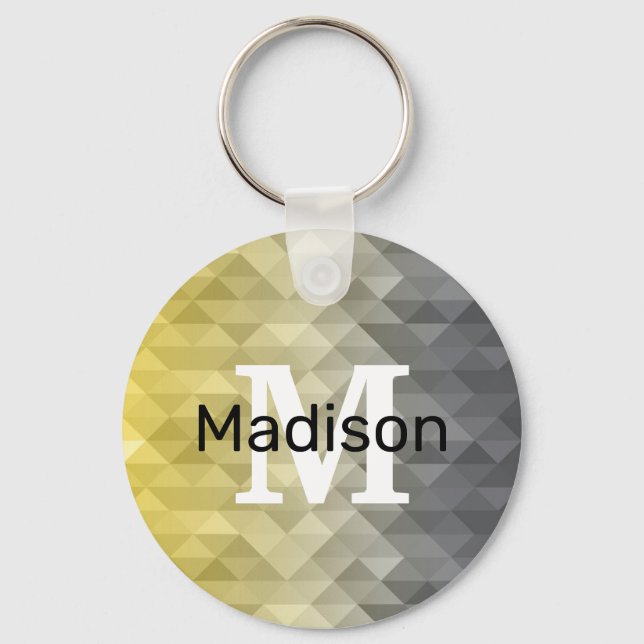 Porte-clés Cool gris jaune Ombre motif géométrique Monogramme (Recto)