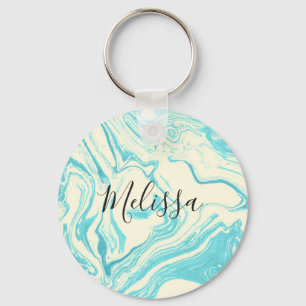 Porte-clés Cool Marble Design in Turquoise and Cream Monogram